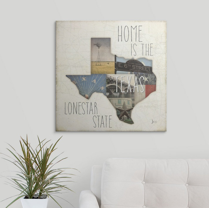 «InstaStates III Texas» par Jess Aiken, art textuel, H 35 po x l 35 po x P 1,5 po, Toile