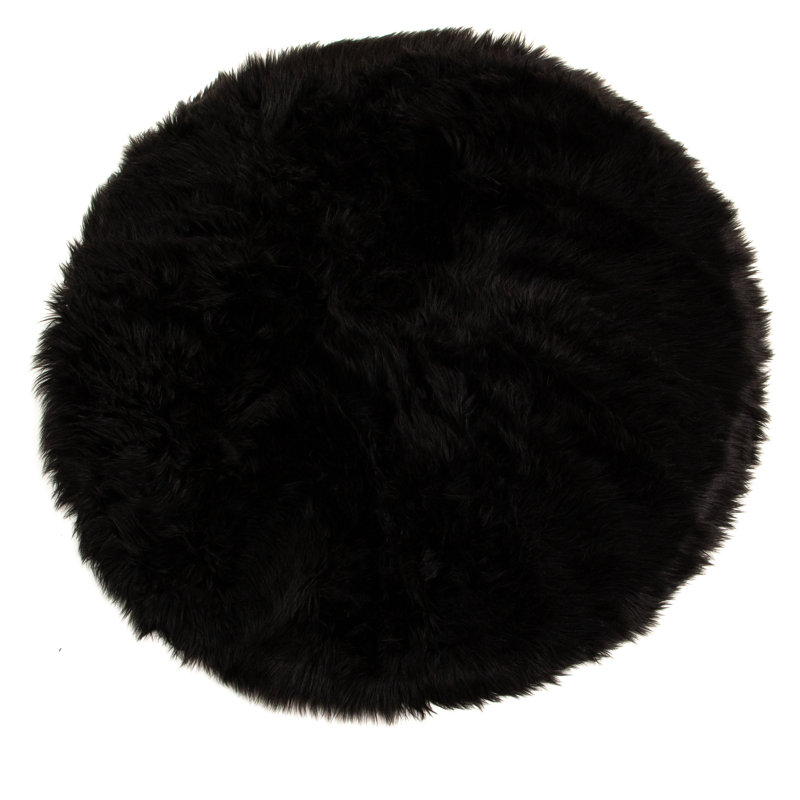 Diller Black Faux Fur Machine Washable Shag Fluffy Area Rug, Round 5'