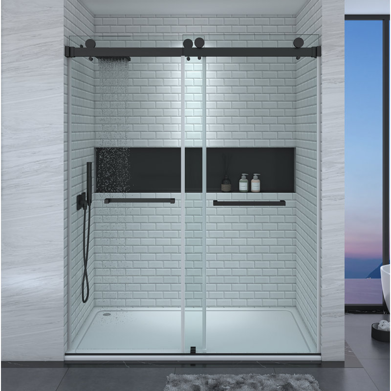 66"-72" W * 76" H Double Sliding Shower Door With 10 mm Tempered Glass, Black