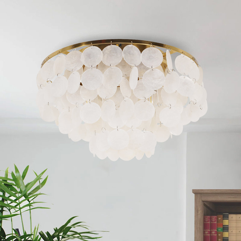 5 Light Dimmable Shell Flush Mount Lighting Fixture With Gold Finsh