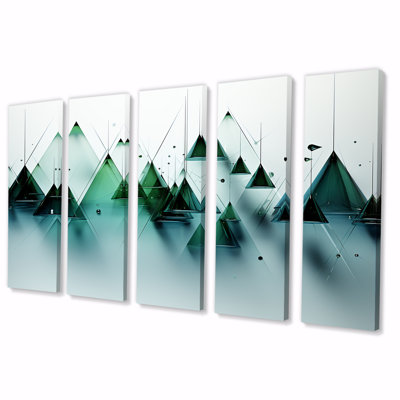 Green Abstract Echoes Of Piramid VI - Abstract Geometric 5 Piece Wall Art Set