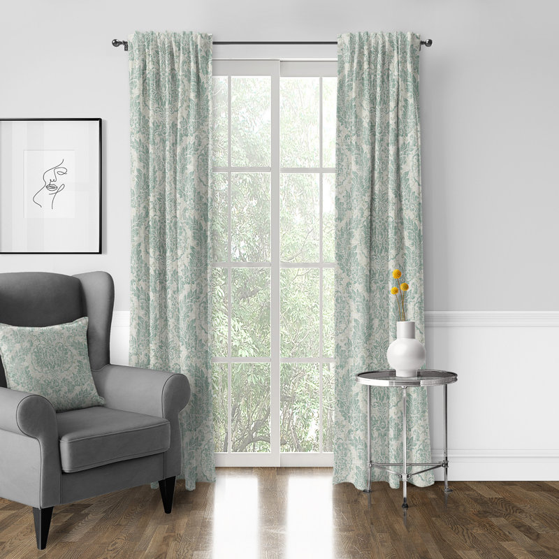 Bordeau Linen Damask Room Darkening Rod Pocket Single Curtain Panel, 50" W x 108" L, Mist