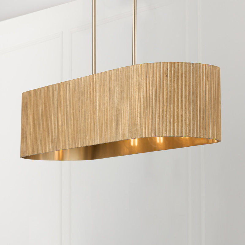 Lustre linéaire à 5 lumières de 44,25 po x H 9 po et bois de manguier cannelé fabriqué à la main, Blanc