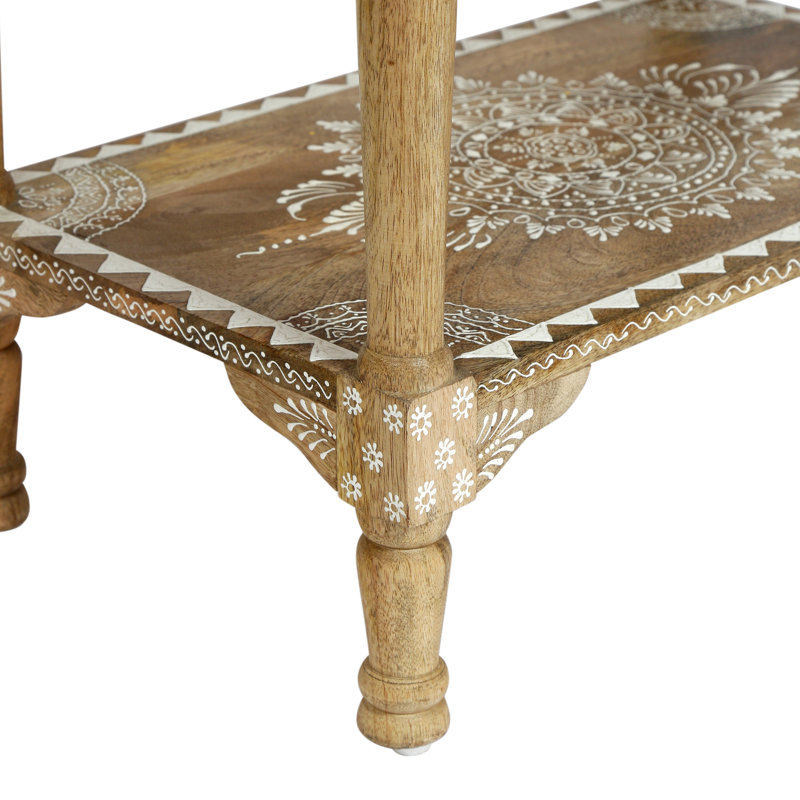 Table d'appoint à 2 tiroirs en bois de manguier peinte à la main, 26 po de hauteur, pour le rangement et la décoration intérieure fabriquée avec trois tiroirs, en bois