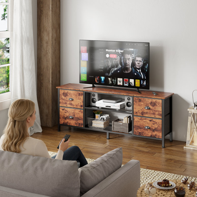 Modern TV Stand for TVs up, Home Entertainment Center with 4 Drawers, Media Console with Storage for Living Room, Rustic Brown