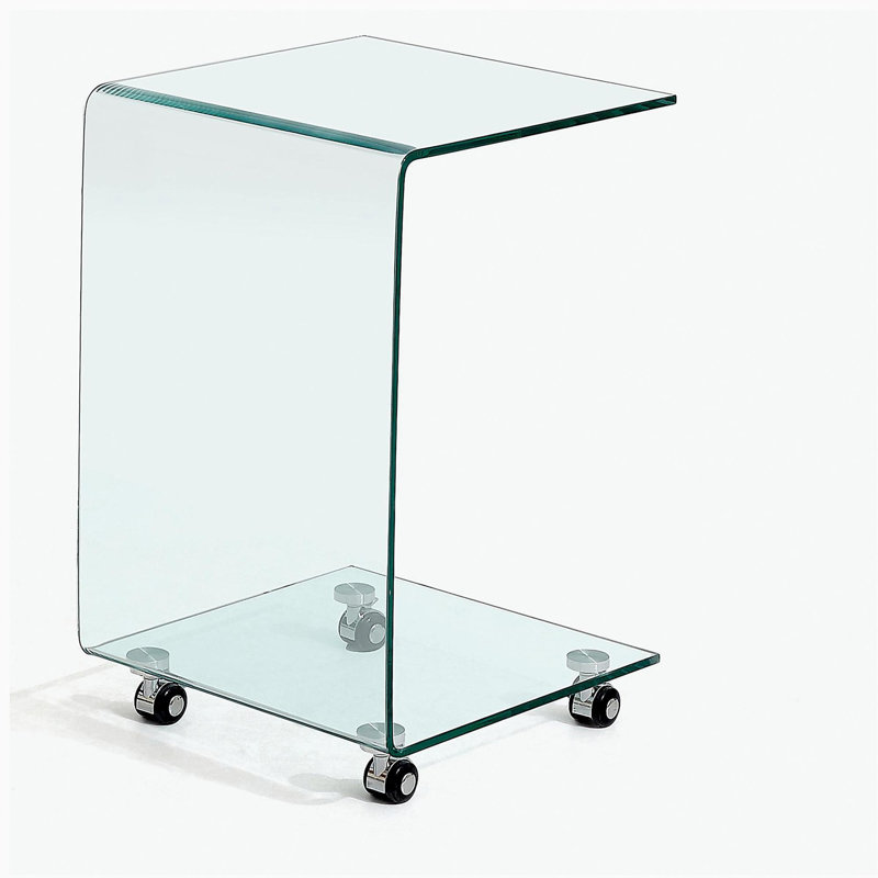Table d'appoint et table de bout en verre transparent en forme de C, petite table de bout en verre trempé