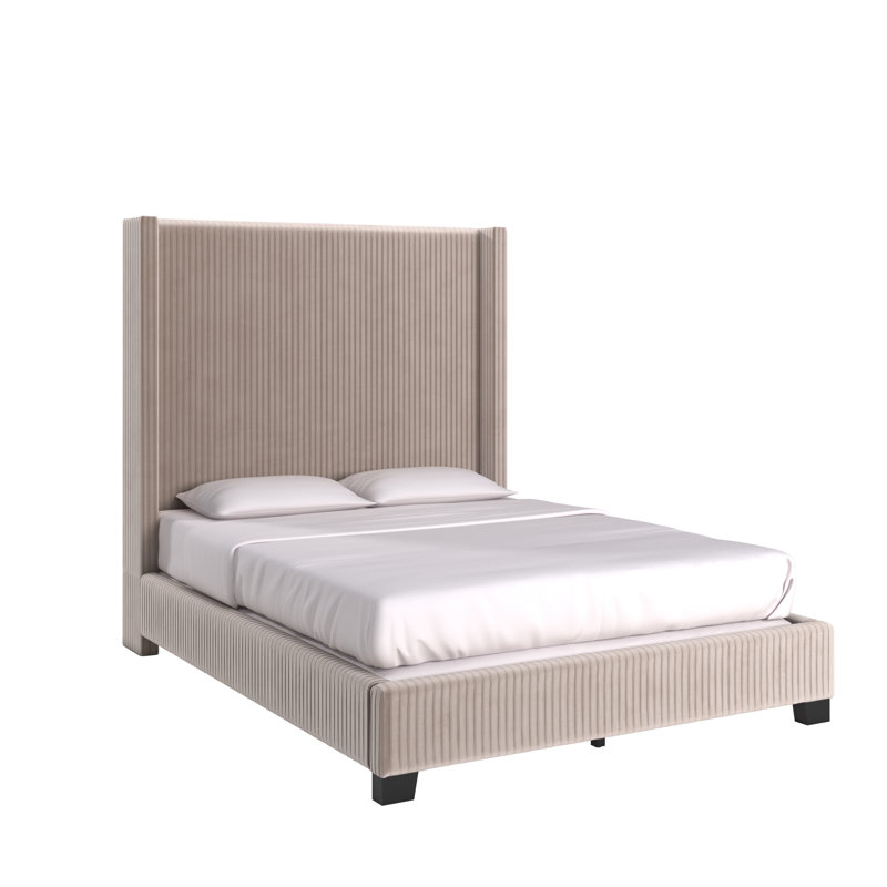 Lit tapissier standard à profil bas Solon, Double, Gris colombe clair