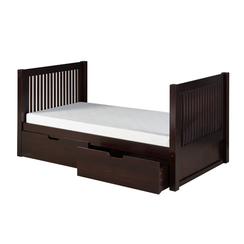 Lit plateforme simple avec rangement en bois massif Friedemar, Cappuccino
