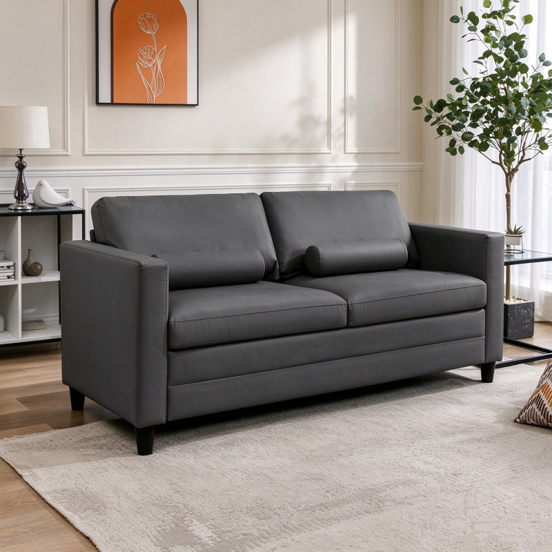 Canapé-lit gigogne en cuir de 79 pouces avec matelas dissimulé, Similicuir gris foncé, 79" W