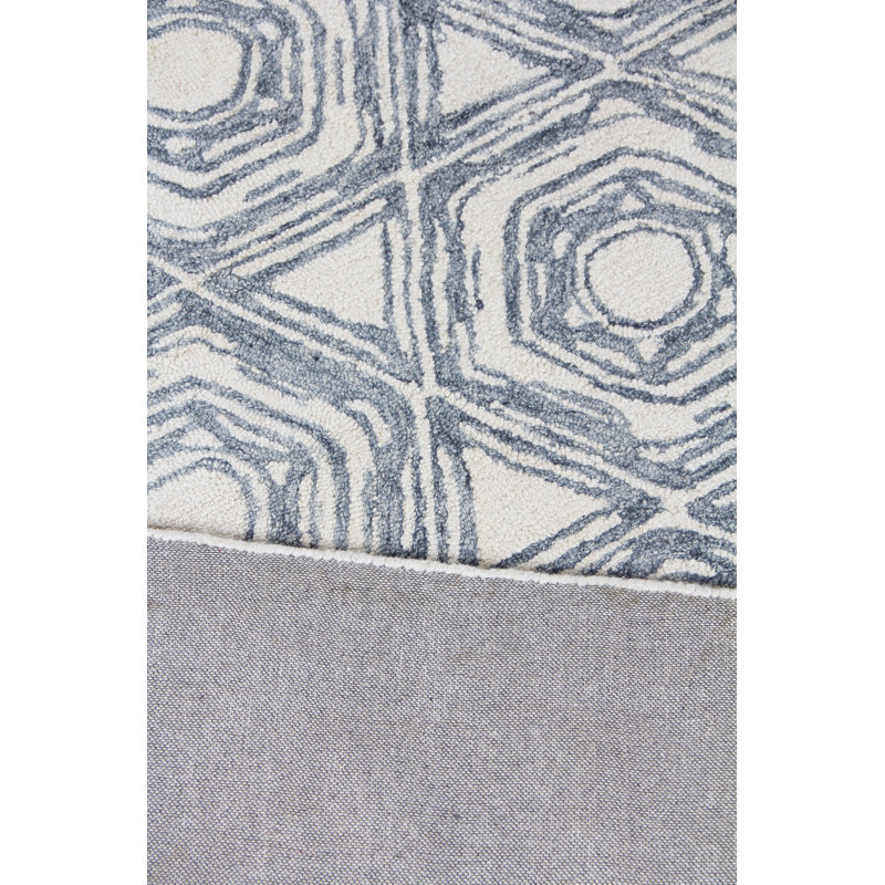 Caprice Wool Geometric Area Rug, Rectangle 5' x 8', Ivory/Dark Blue