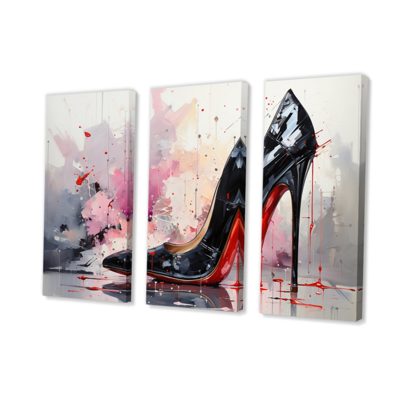 «Fashion High Red and Black High Heels Silhouette» sur toile, 3 pièces, H 40 po x l 60 po x P 1 po