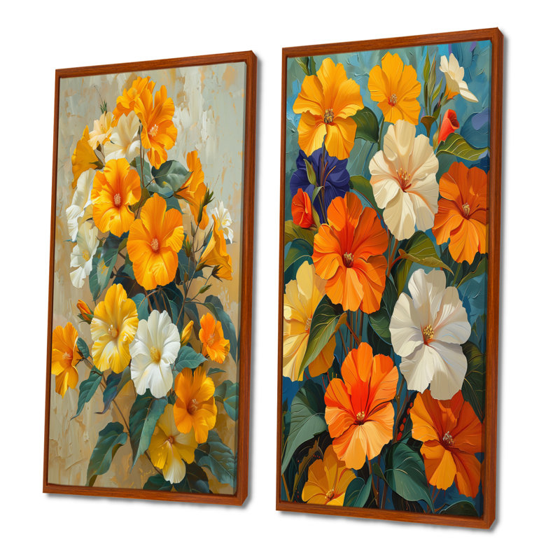 Ensemble de 2 pièces d'art mural VIbrant Garden, H 28 po x l 24 po, Impression encadrée, Brun