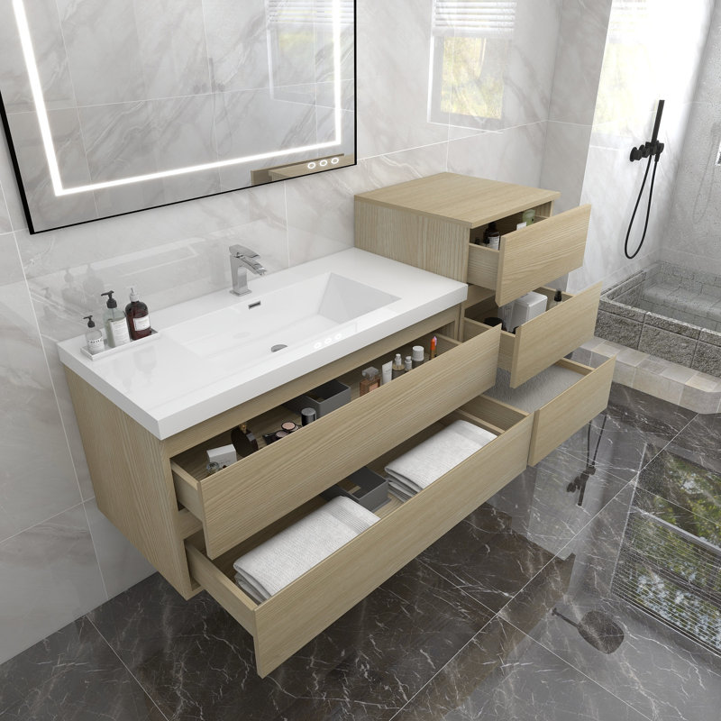 Moreno Bailey 61'' Single Bathroom Vanity with Acrylic Top, White Oak