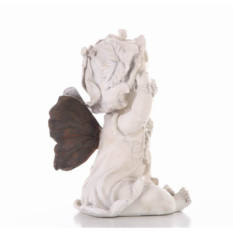 Creamy White and Dark Winged Resin Fairy Statue