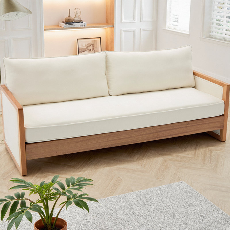 Canapé à trois places moderne de 77,8 po de largeur, revêtement en chenille douce avec accoudoirs en bois massif, canapé de canapé de style américain pour le salon, dossier rembourré et siège à ressorts ensachés