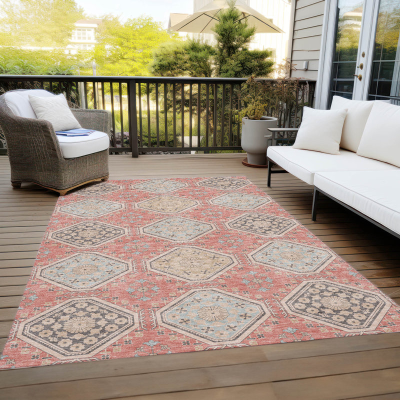 Salmon and Beige Machine Washable Rectangular Rug