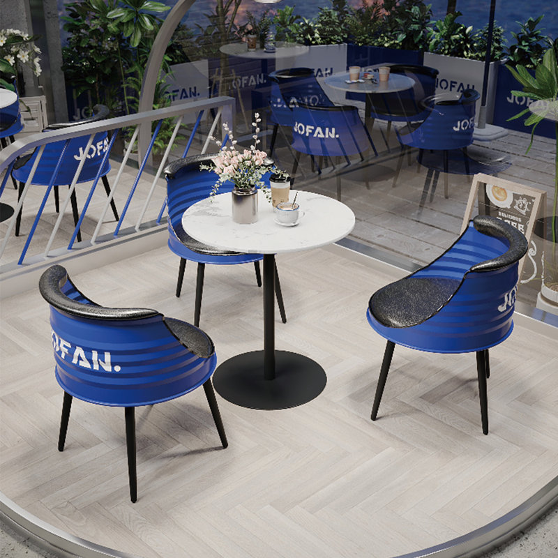 Table et chaises à baril de style industriel, Bleu et noir, 4