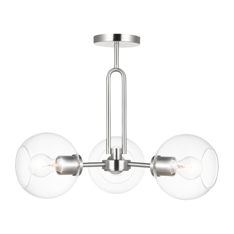 Plafonnier semi-encastré 3 lumières 22 po Herma, Nickel brossé