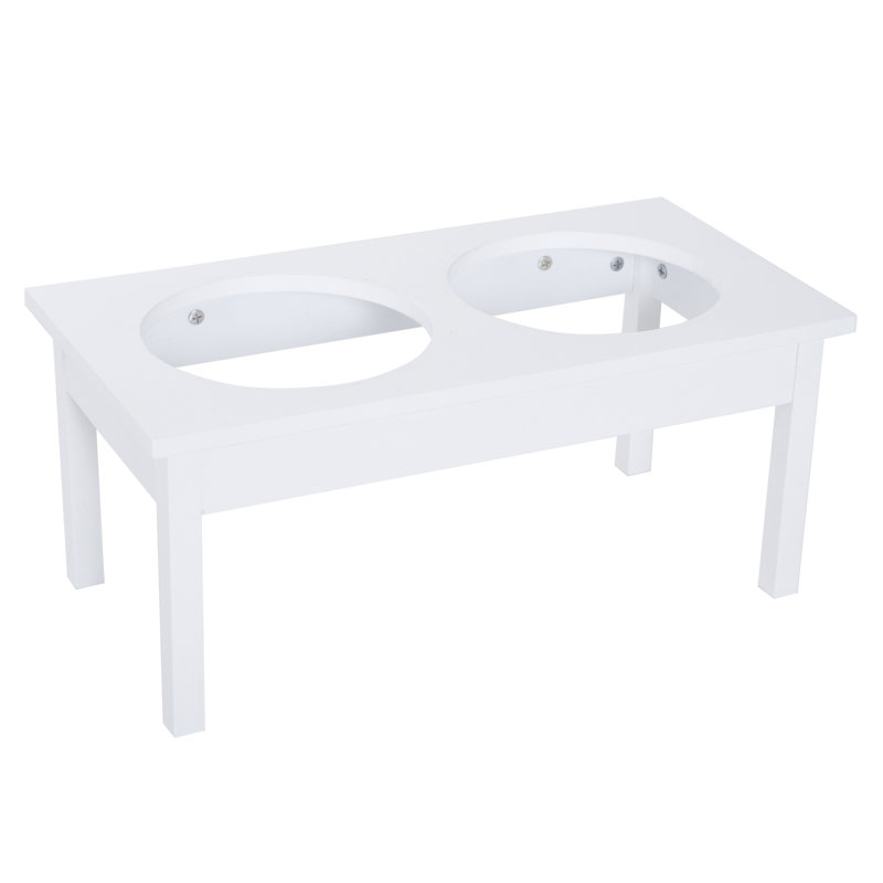 White Elevated Wooden Pet Feeding Station with Stainless Steel Bowls
