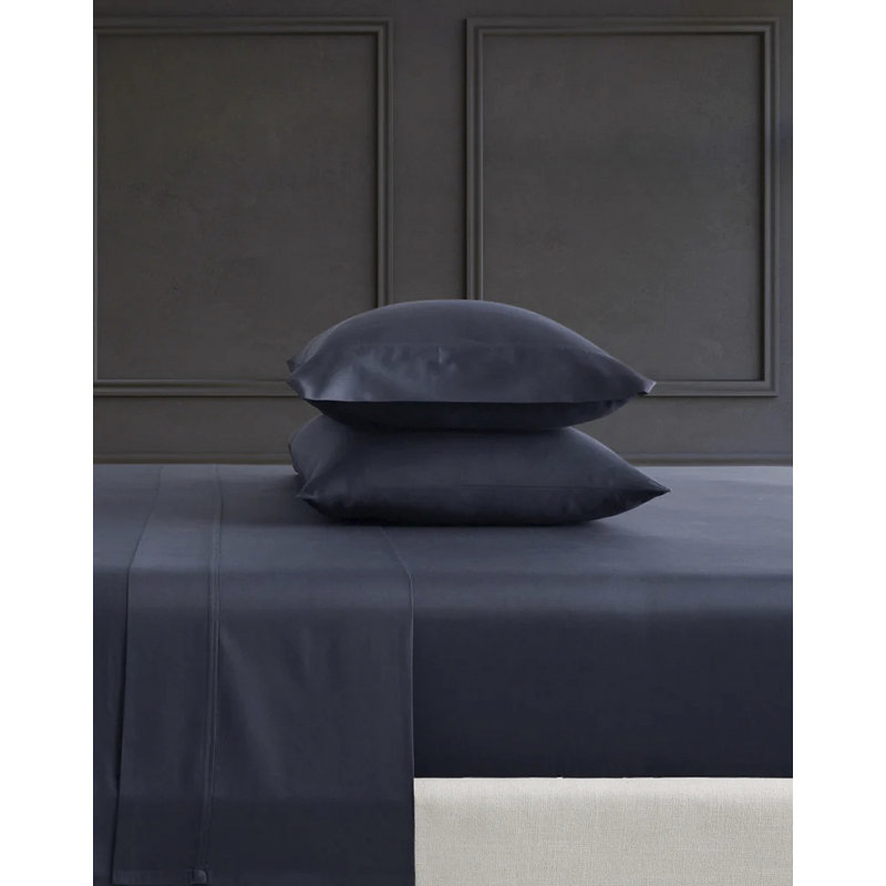 Ensemble luxueux de draps en coton 500 TC avec une belle finition en satin - Ensemble de draps 6 pièces, Bleu marine