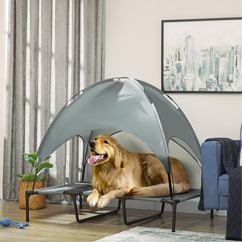 Lit de bébé surélevé gris, 48 pouces, avec optimisation du débit d'air et housse de protection solaire pour chien
