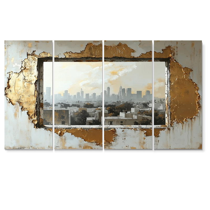 Los Angeles en or et tons de gris III - ensemble d'art mural sur toile Los Angeles, H 28 po x l 48 po