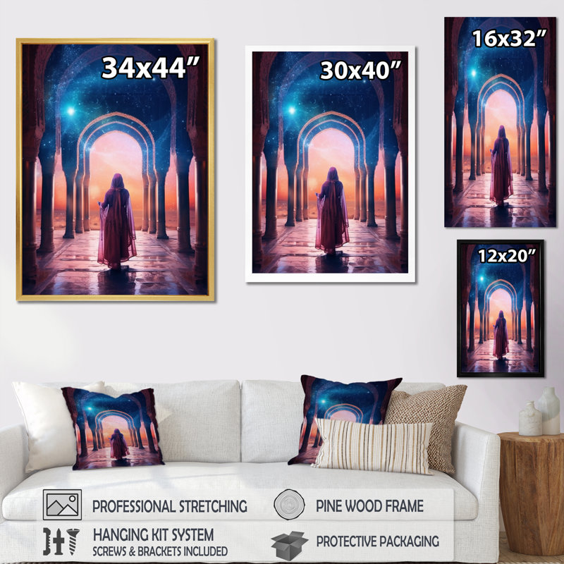 «Gypsy Goddess Under Magical Boho Sunset», reproduction sur toile, H 40 po x l 30 po x P 1,5 po, Cadre doré à une seule photo