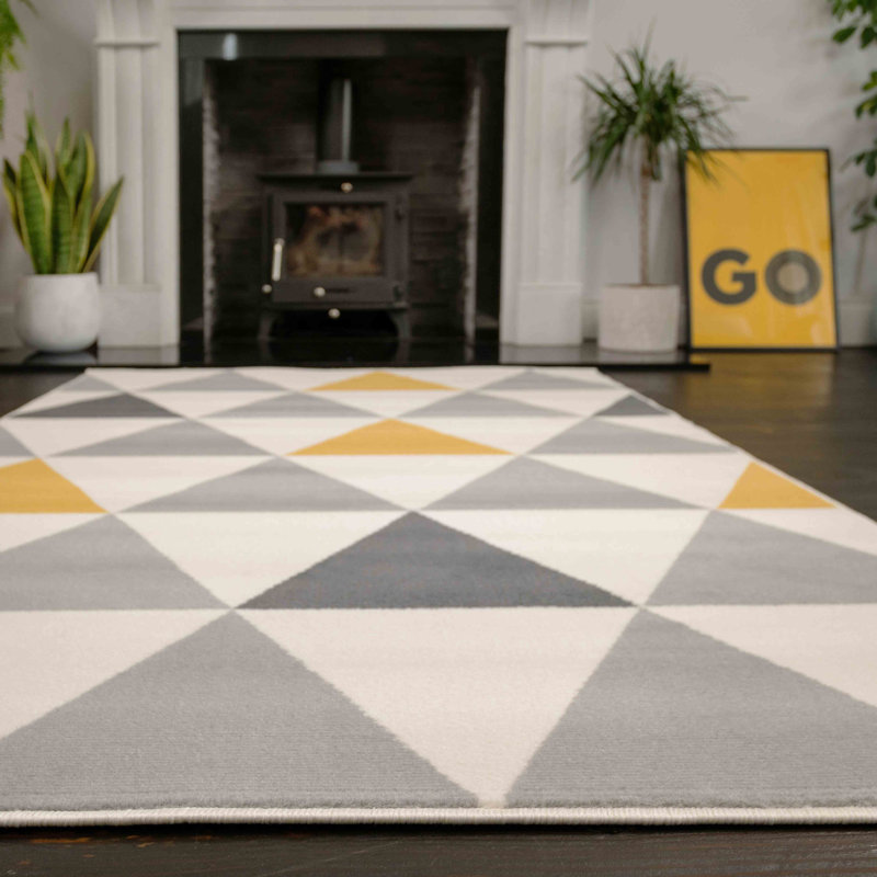 Zhora Tufted Ochre Grey Geometric Rug, Rectangle 280 x 365cm