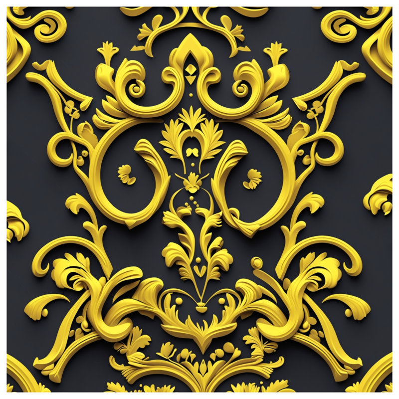 Gold Ornate Scrollwork Comforter, Queen