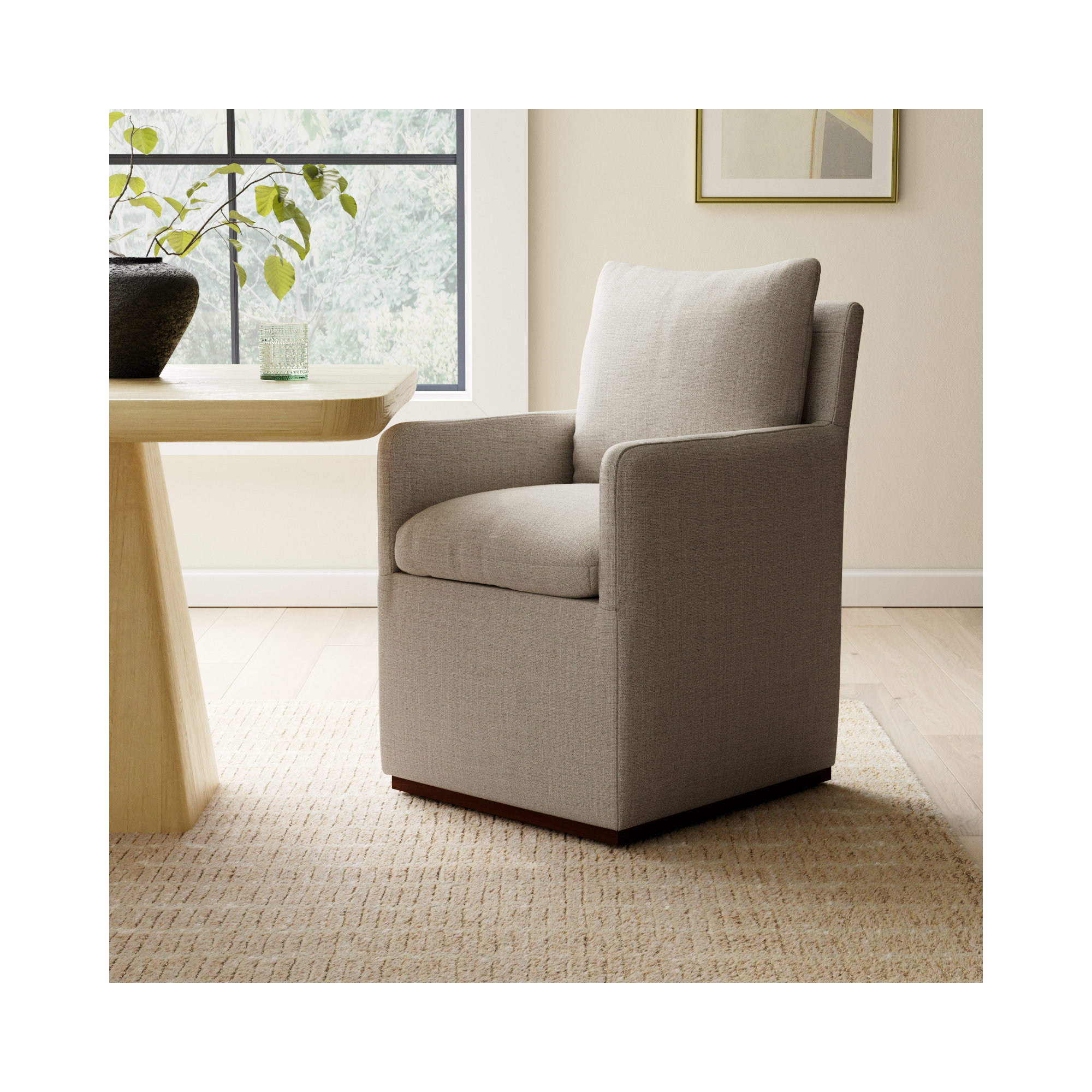 Bobbi Upholstered Armchair, Effie Flax Performance Linen