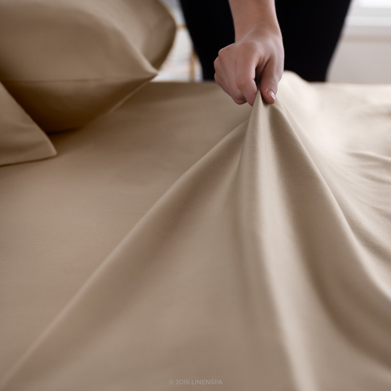 Cotton Blend Sheet Set, Sand, Twin Sheet Set + Fitted Sheet + 1 Pillowcase
