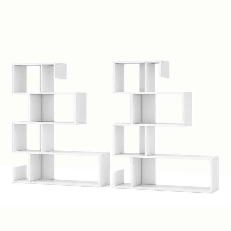 Latitude Run® 2 Pcs S-shaped Bookshelf Freestanding Stepped Etagere Bookcase With Anti-tipping Kits White