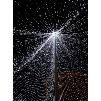 " Strung Up Lights At Night, Glowing String Of Lights, On Black, Vertical "