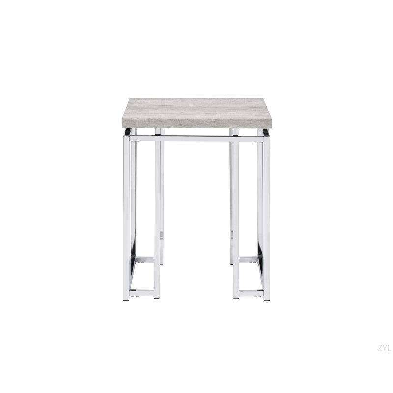 Table de bout en chêne naturel et finition chromée