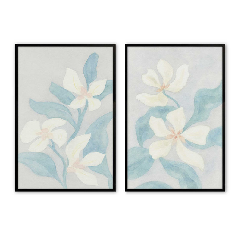 Ensemble de 2 reproductions Soft Petal Dance, 24" x 18", Framed Print, Satin Black