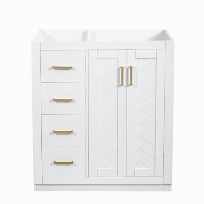 Ensemble de meuble-lavabo autoportant avec cadre en bois massif 30 po, 3 tiroirs et portes à fermeture douce