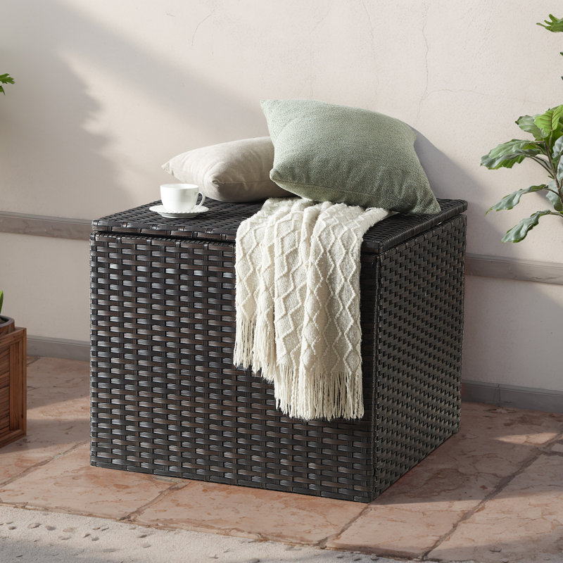 87 Gallon Outdoor Storage Box, Patio Wicker Rattan Deck Box For Patio Furniture Cushions, Brown