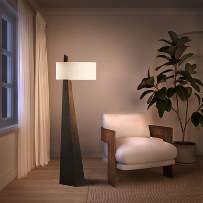 Obelisk Floor Lamp - 63", Chestnut Wood, White Cotton-Linen Shade
