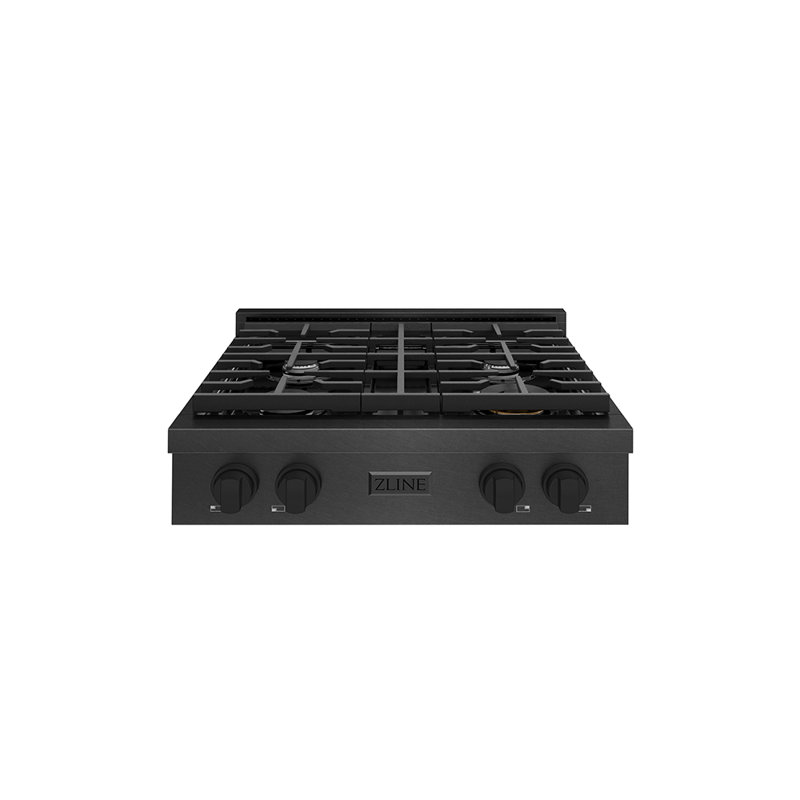 ZLINE 30 in. Paramount Gas Rangetop with 4 Burners and Porcelain Cooktop in Black Satin Steel, Black Satin