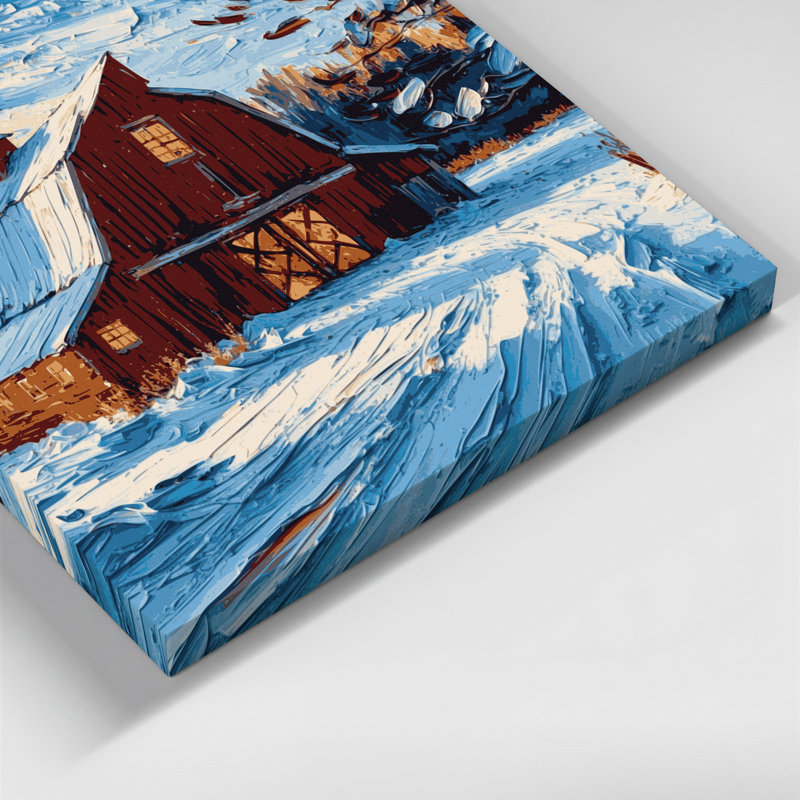 «Christmas Winter Barns», art mural sur toile bleue, H 11 po x l 14 po