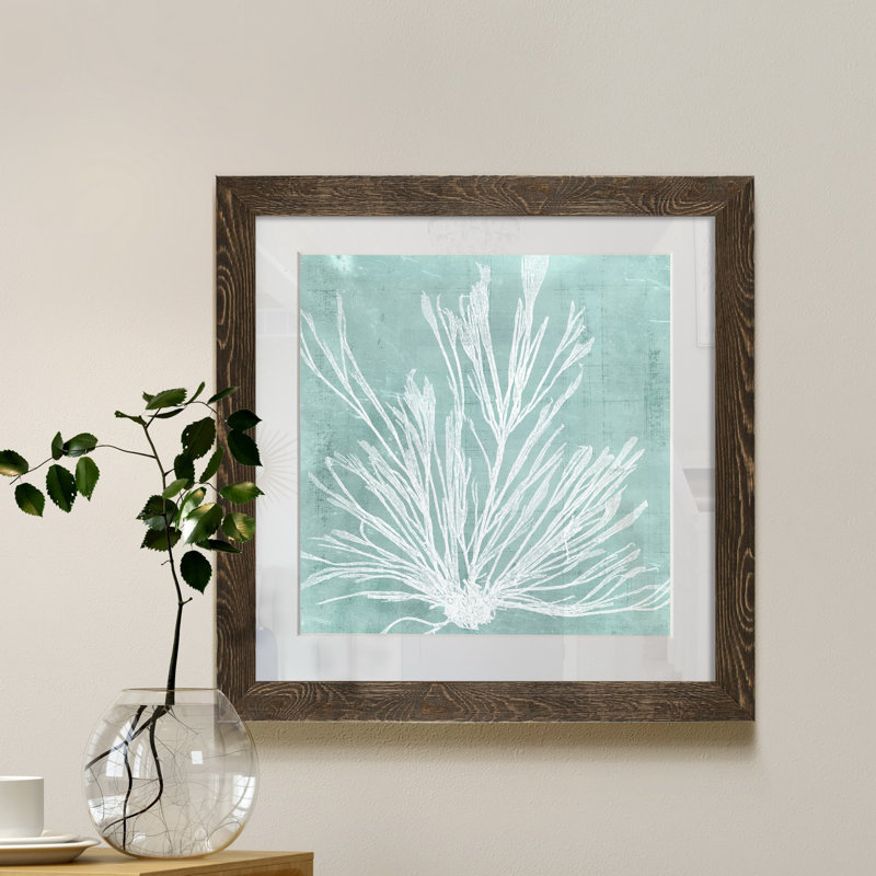 Algue sur Aqua IX-imprimé, H 31,5 po x l 31,5 po x P 1,5 po, Papier, cadre noyer