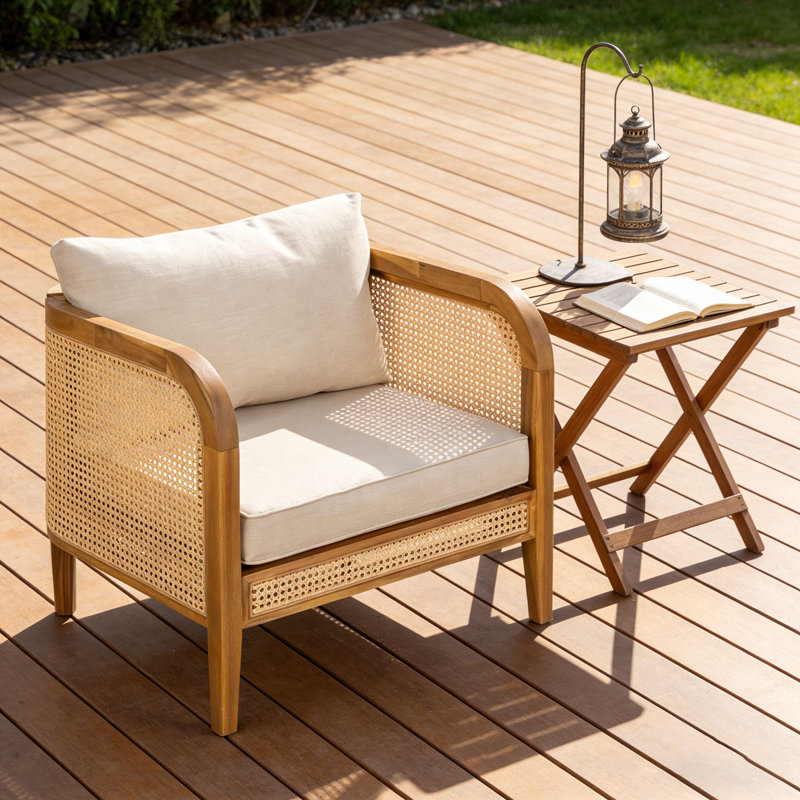 Chaise avec accoudoirs rembourrée pour l'extérieur, Teck-1