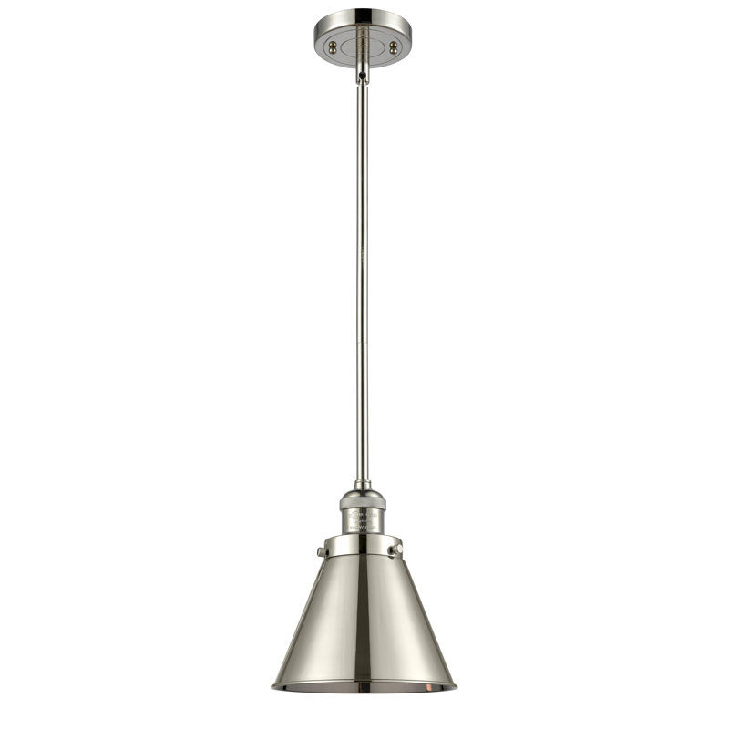 Luminaire suspendu conique à 1 lumière Donovan, Nickel poli, Nickel poli, Ampoule DEL 6 watts Vinage