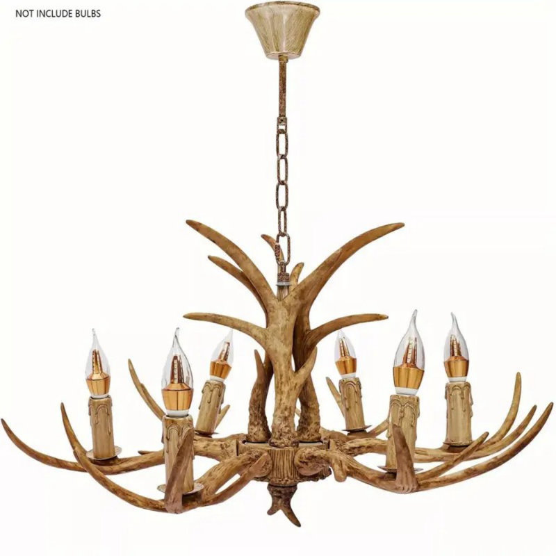 Lustre à 6 têtes de cerf, E12, avec ampoules non incluses, fabrication d'autres matériaux, pour la photographie et l'éclairage de studio, avec emballage en mousse