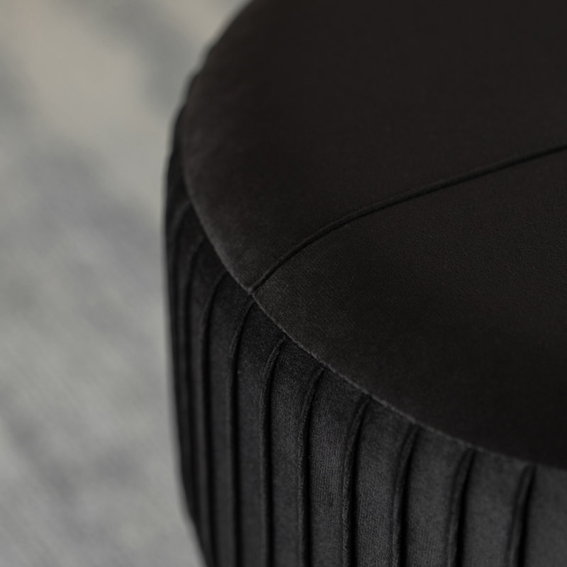 Black Velvet Round Ottoman with Gold Hairpin Base
