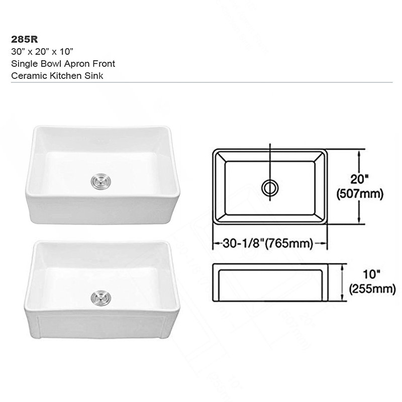30X20 Inch Ceramic Farmhouse Sink With Heat And Scratch Resistant Glazed Finish