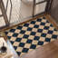 Tapis de cuisine en jute à carreaux - neutre - antidérapant, lavable, à poils courts, de style campagnard à losanges, pour vestibule / porche / porte