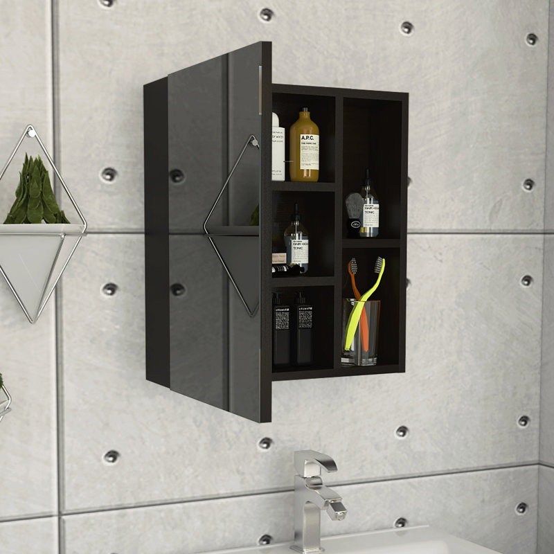 Labelle Medicine Cabinet With Mirror, Five Internal Shelves, Single Door, Black
