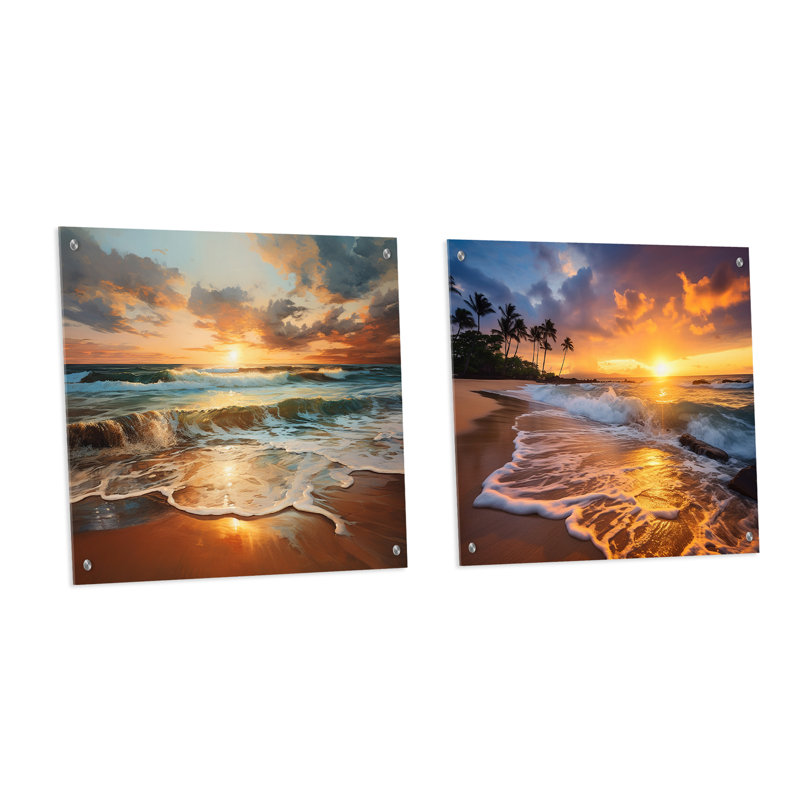 Owensby - Ensemble de 2 verres muraux en acrylique Coastal Beach, H 36 po x l 73 po