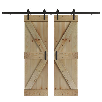 K Series Pine Wood Double Sliding Barn Door with Hardware Kit